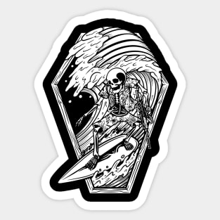 Skeleton Skull Surfing On The Wave Sticker